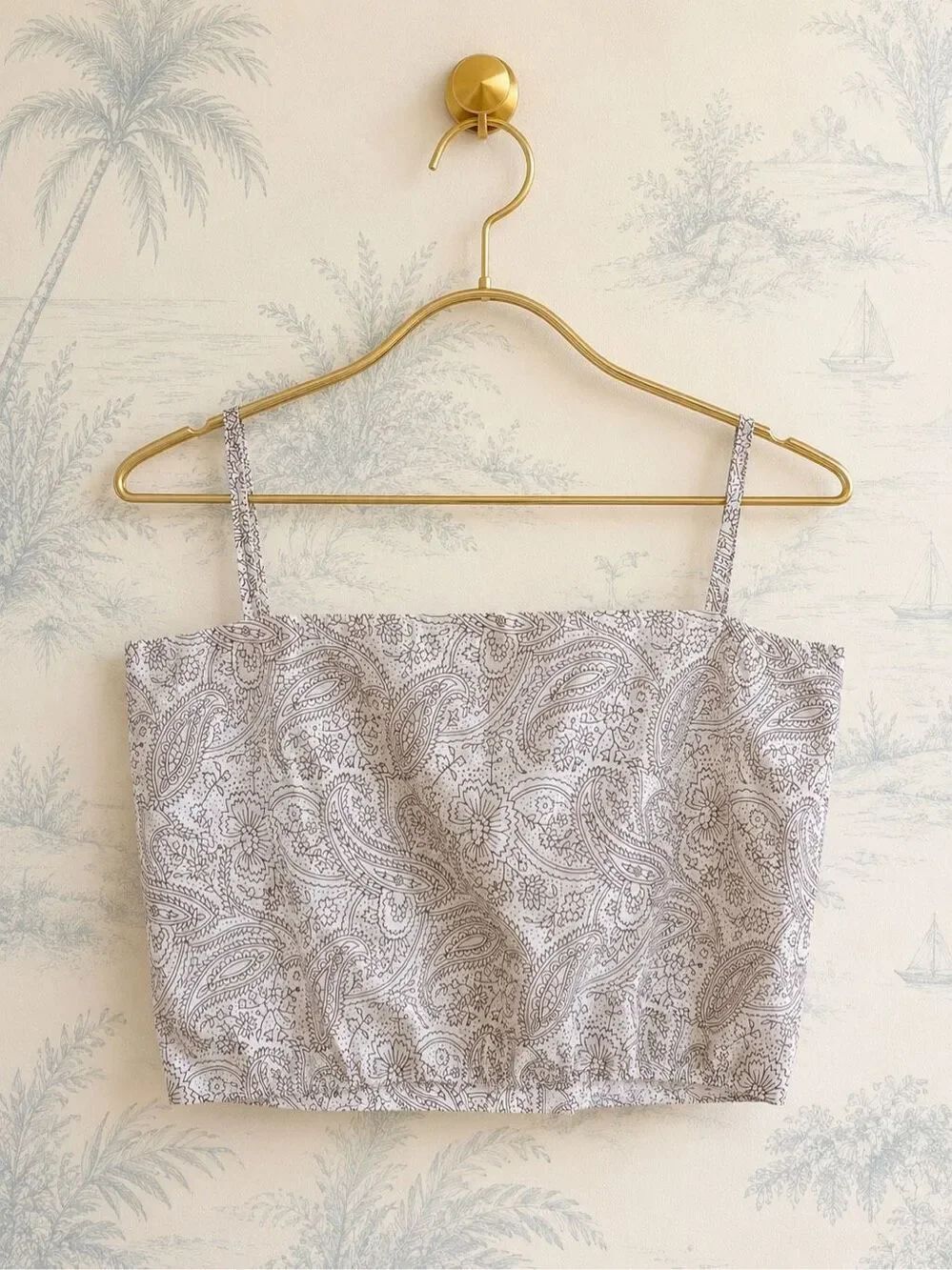 NWOT Julia Amory Cotton Poplin Paisley Tank Top | Brown & Ivory | Coastal Quiet